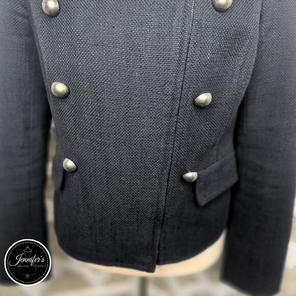 Talbots Black Textured Military Style Full Moto Zip Jacket Blazer Size 6 - Picture 7 of 13